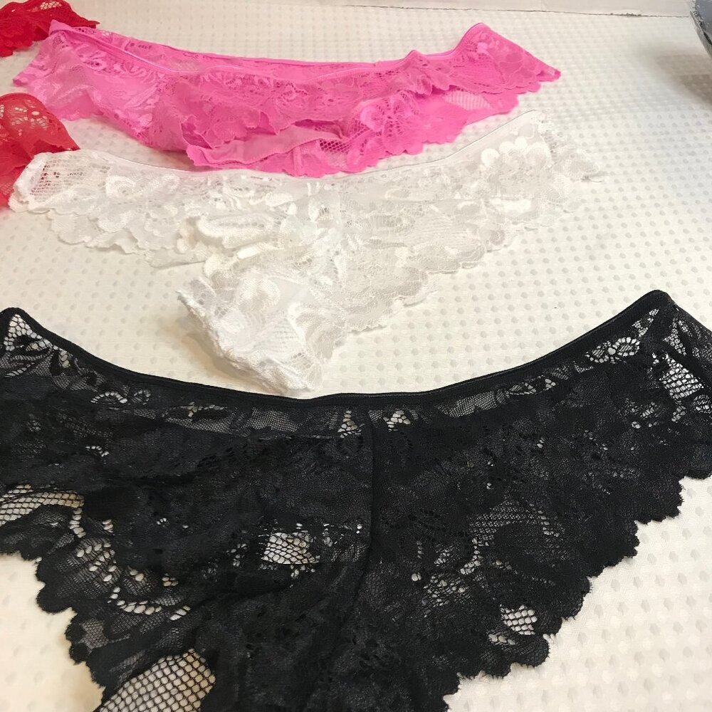 6 PAIR WOMENS LACED LOW RISE PANTIES SEMI SHEER NYLON BLEND SIZE XL [12] NEW - Picture 2 of 9